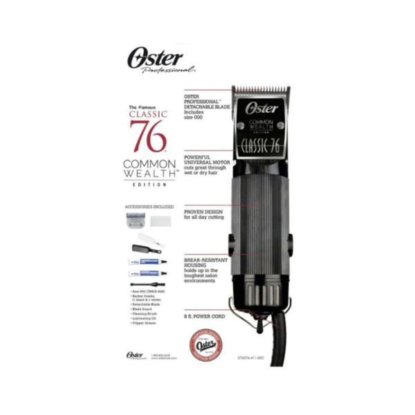 OSTER COMMON WEALTH EDITION BLACK CLASSIC 76 HAIR CLIPPER 76076-411 BARBER CUT INCLUDES 2 FREE ANTISTATIC BARBER COMBS 1 WHITE 1 BLACK-03